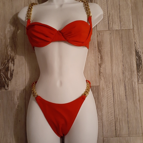 Swim Red Bikini With Gold Chains Poshmark